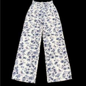 Abercrombie Tailored Linen-Blend Wide Leg Pants Tropical Palm Print Blue White S